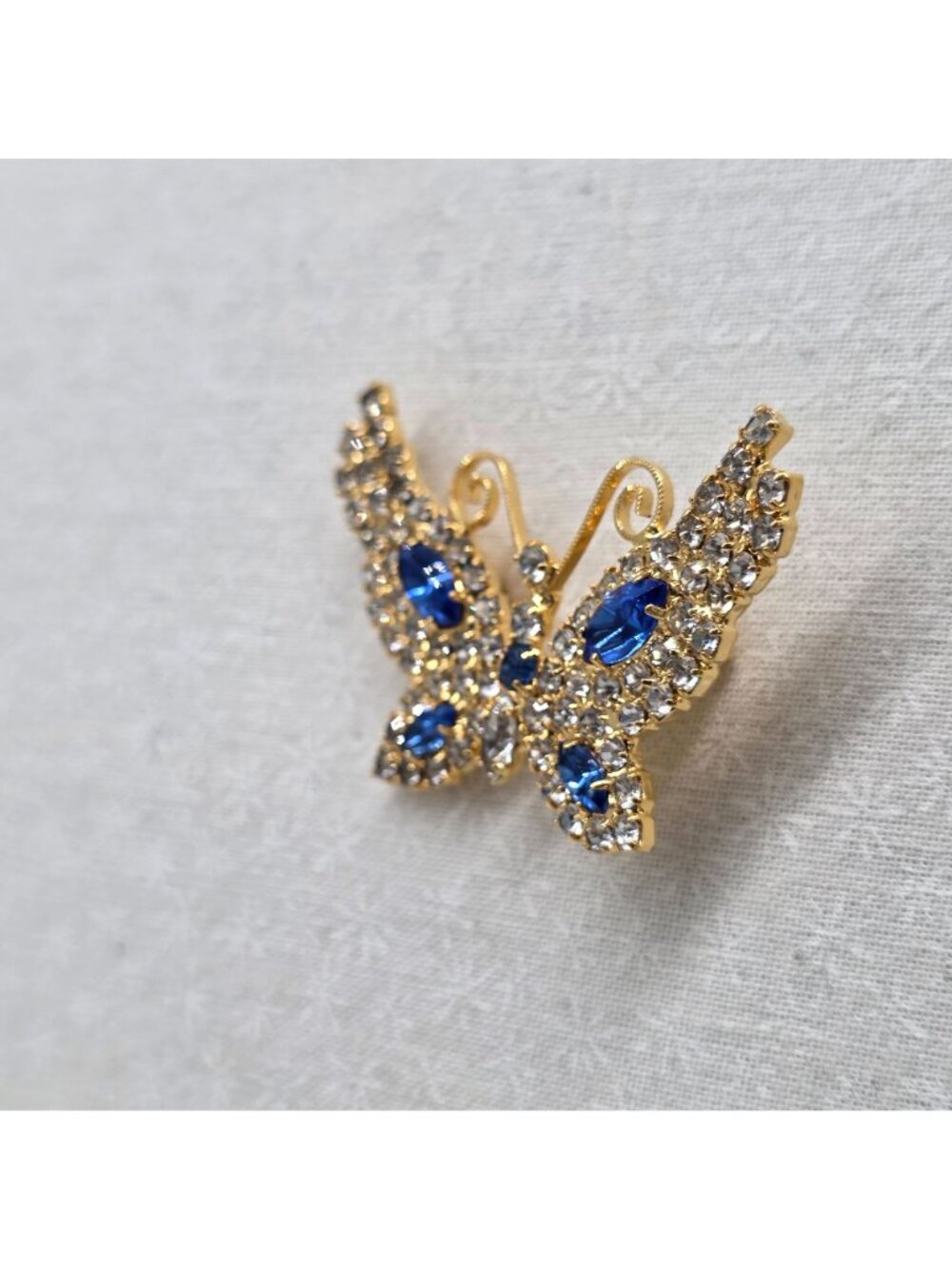 Vintage Butterfly Brooch Lind Calco 14K Gold Electroplated Rhinestone - Picture 4 of 7
